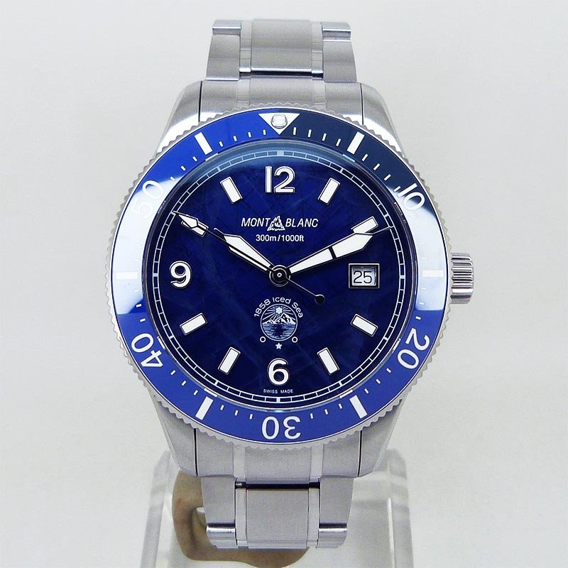 used beautiful goods Montblanc [MONTBLANC] 129369 1858 ice si- automatic Date blue 