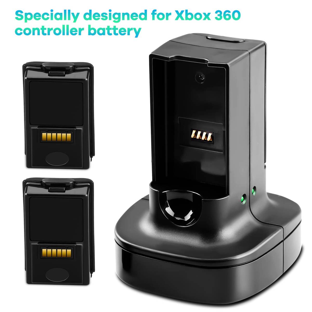 【新品・送料無料】Xbox 360用充電式バッテリー 2個パック デュアル充電ステーションドックチャージャー Xbox360ワイヤレスコントローラー_画像1
