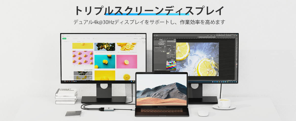 WAVLINK USB type-C-デュアル HDMI アダプター 4Kミニドッキングステーション MacBook Pro 2019/iPad Pro 2020などな機種と互換_画像3