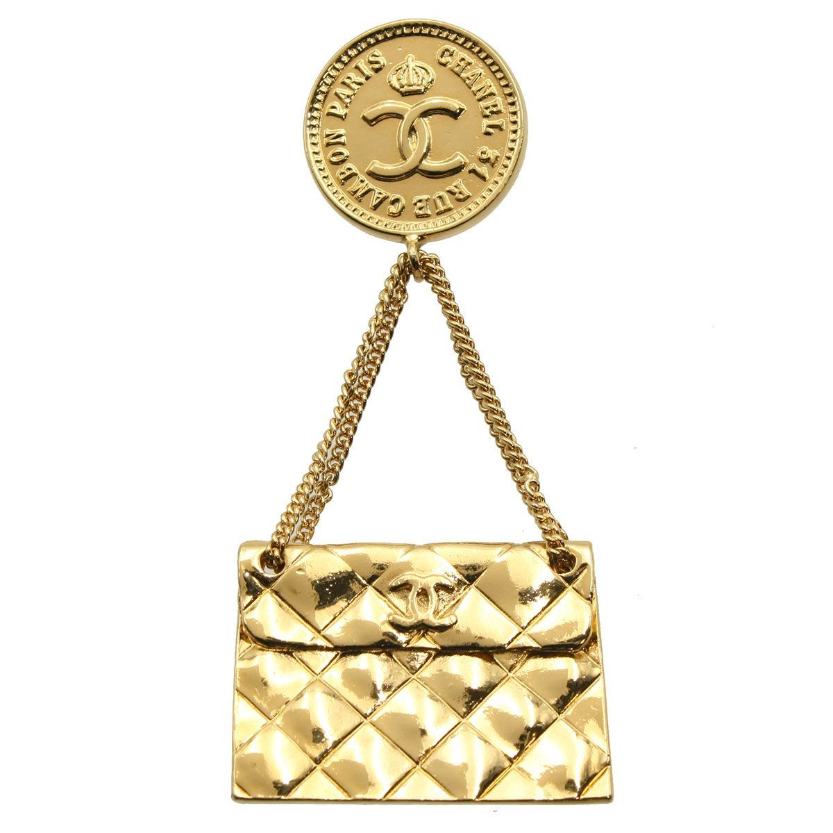 ★Z1906 超美品 シャネル ココマーク コイン×バッグ モチーフ スイング ブローチ 23 ゴールドカラー CHANEL ヴィンテージ レディース★