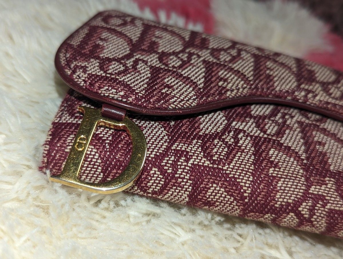  Dior クリスチャンディオール トロッタージャガード 三つ折り 長財布 レッド　美品