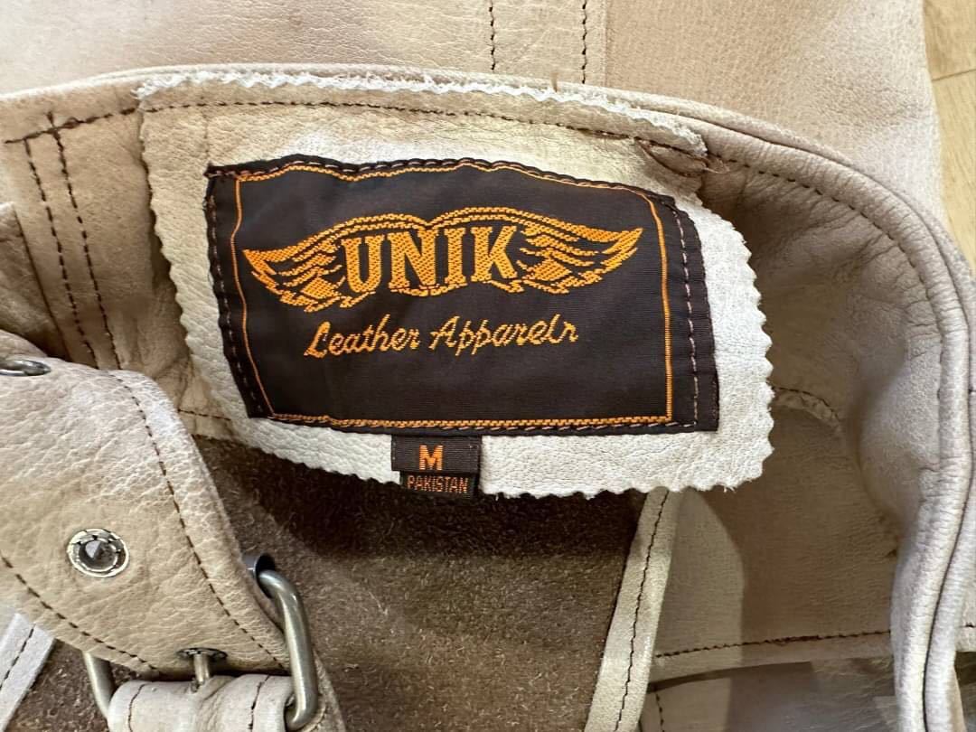 ◇ UNIK Leather Apparel レザーチャップス 本革 レザーパンツ バイカー 革パンツ 皮パンツ Mサイズ ベージュ系_画像6