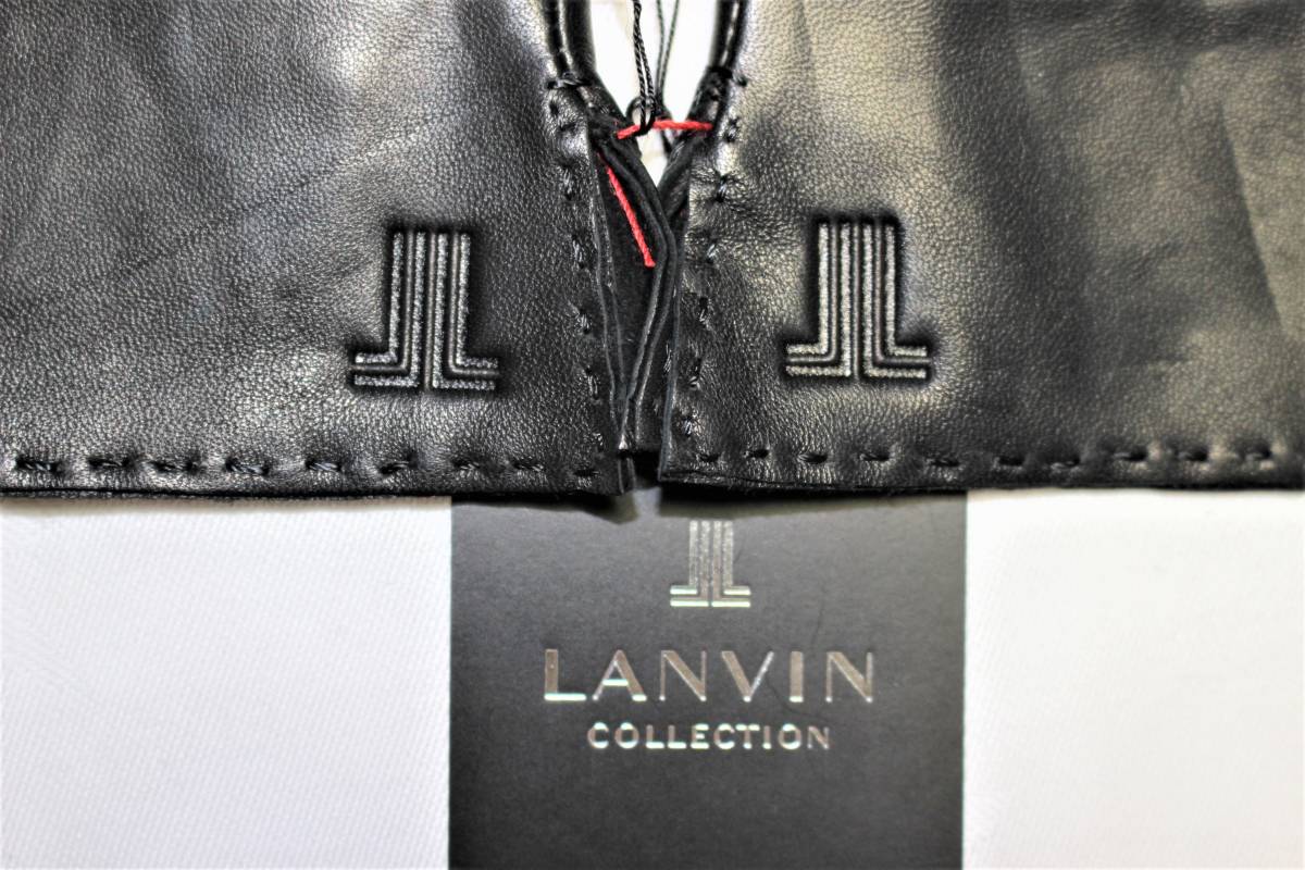 LV-45　新品本物即決　羊革手袋　ランバン　LANVIN　日本製　レディースレザーグローブ　有名ブランド　ブラック黒　女性用プレゼント等_画像5