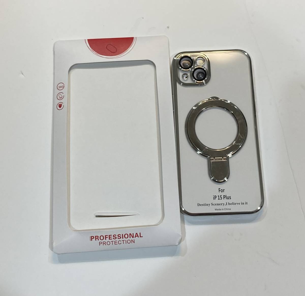 JOOBOY iPhone15Plus用ケース MagSafe対応 クリア リング付き メッキ仕上げ レンズカバー付き 磁気カバー (シルバー)_画像8