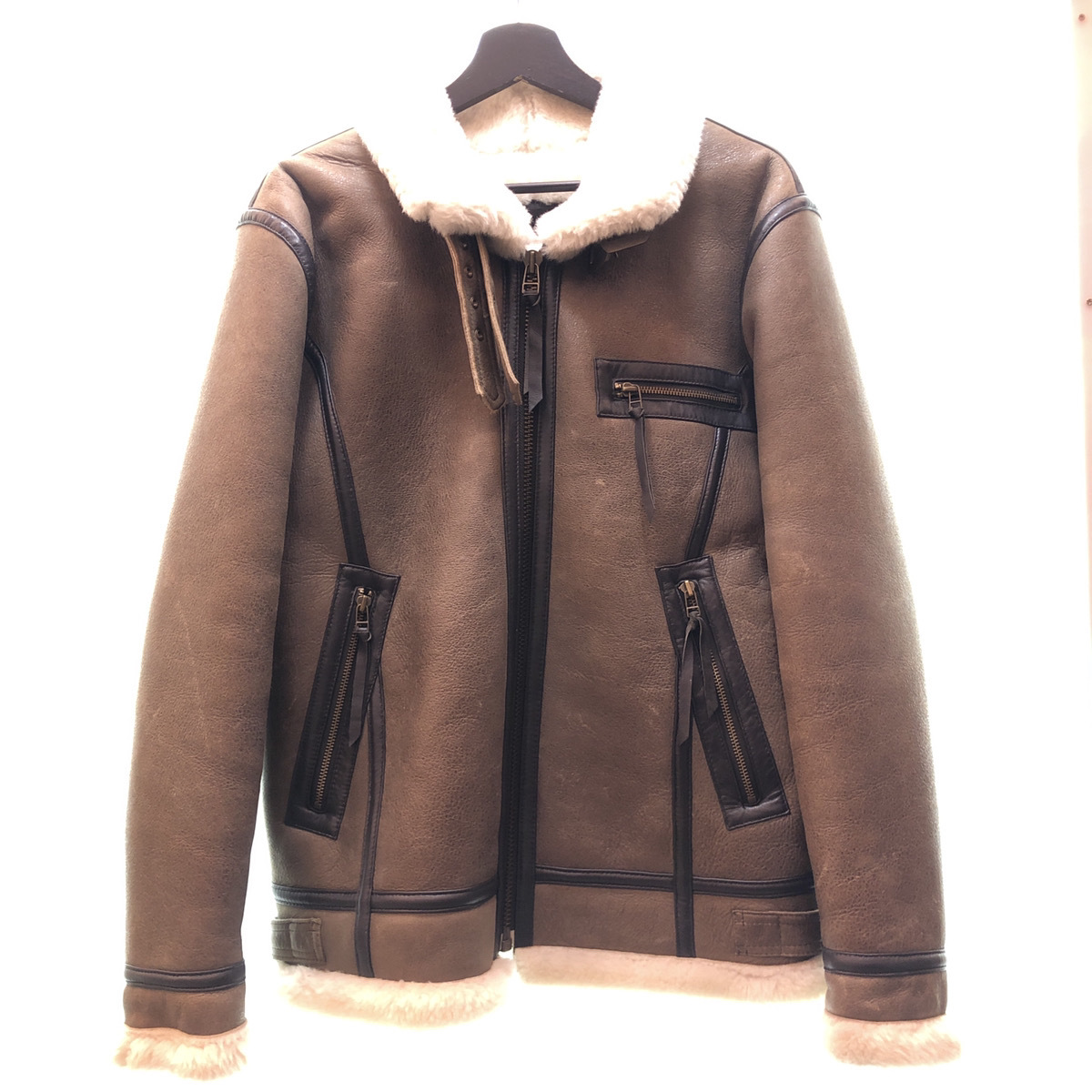 ▲ Liugoo Leathers リューグー レザーズ B-3タイプ MOUTON RIDERS JACKET ムートン ライダース ジャケット ブラウン 茶色 サイズL 104_画像2