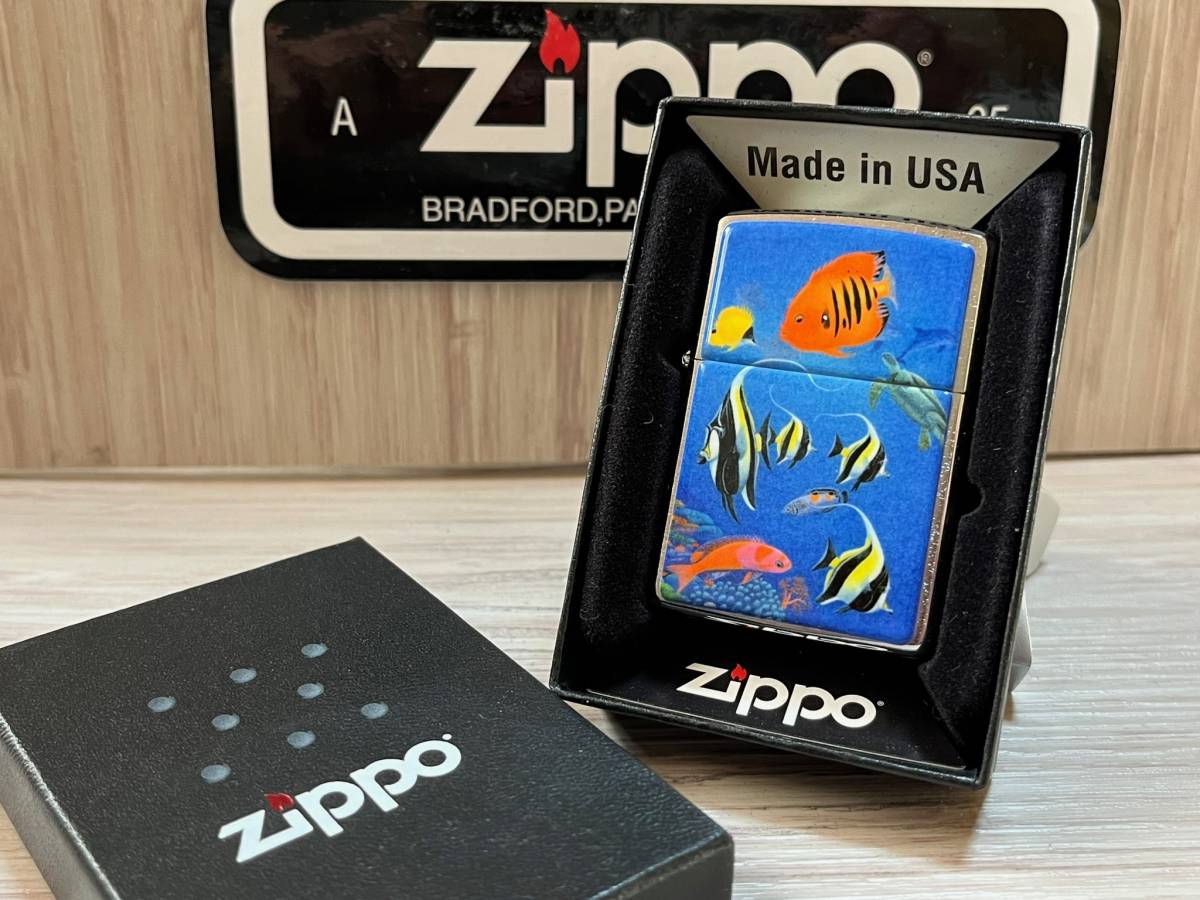 大量出品中!!【希少】未使用 1991年製 Zippo 'Sea Fish' 90's 限定 熱帯魚 筆記体 ヴィンテージ プレート ジッポー 喫煙具 オイルライター_画像1