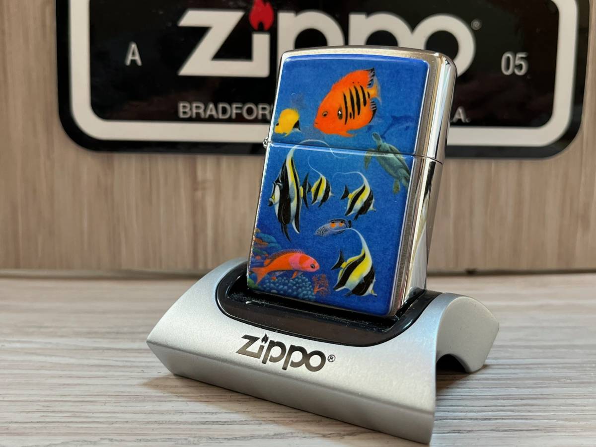 大量出品中!!【希少】未使用 1991年製 Zippo 'Sea Fish' 90's 限定 熱帯魚 筆記体 ヴィンテージ プレート ジッポー 喫煙具 オイルライター_画像2