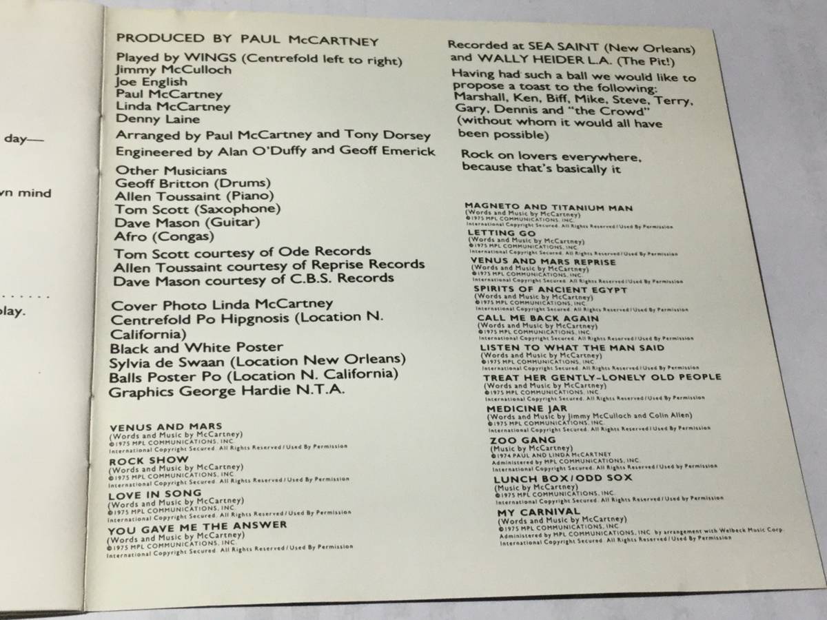 CD/ポール・マッカートニー&ウイングス/ヴィーナス・アンド・マース ＋ボーナス・トラック3曲 送料¥180_画像4