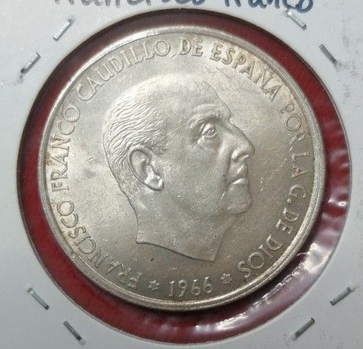 1966年スペイン100ペセタ銀貨。