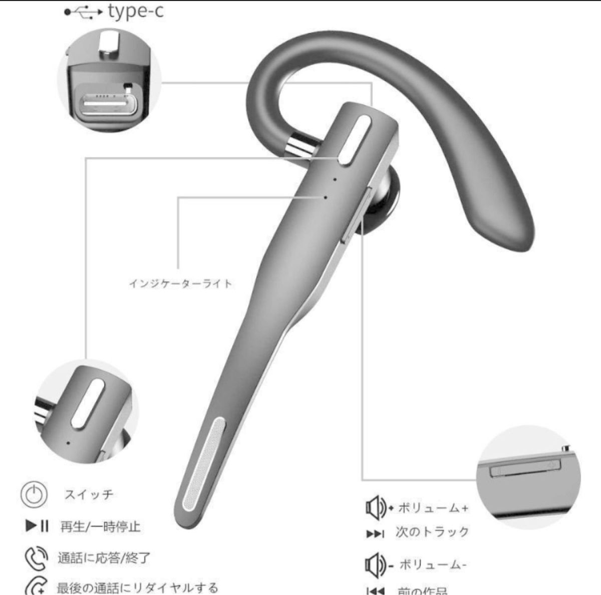 新品未使用品Bluetoothヘッドセット ワイヤレスイヤホン マイク内蔵左右耳