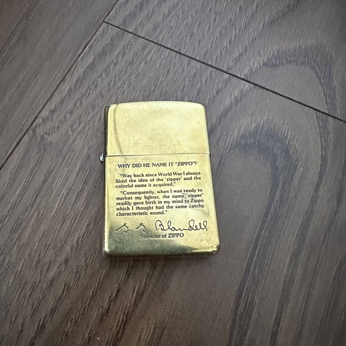 希少1987年製!! ZIPPO ジッポ オイルライター SOLID BRASS ソリッドブラス WHY DID HE NAME IT 喫煙 煙草 タバコ_画像1