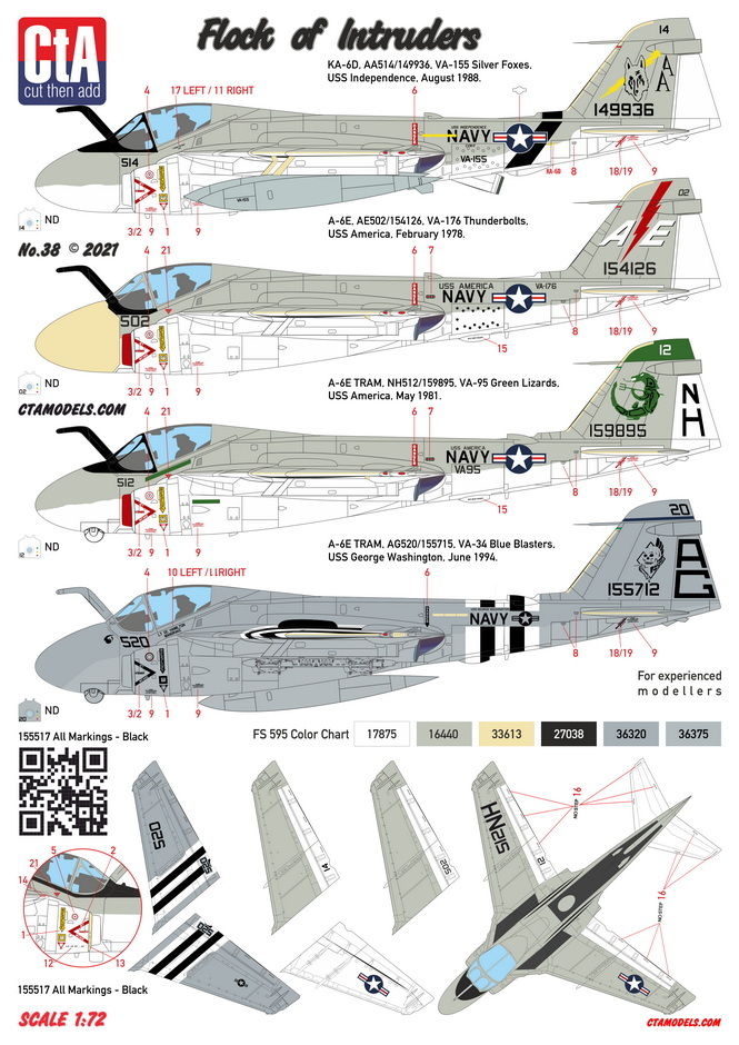 CTA-38 1/72 CTA グラマン A-6A/B/C/E KA-6D イントルーダー用デカールセット アメリカ海軍 攻撃機_画像2