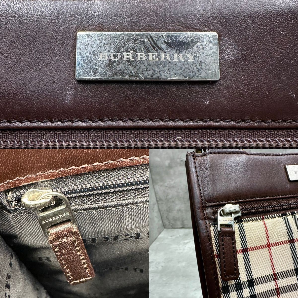 1円■最高級■ BURBERRY バーバリー メンズ ノバチェック プレート ショルダーバッグ クロスボディ サコッシュ キャンバス レザー 斜めがけ_画像10