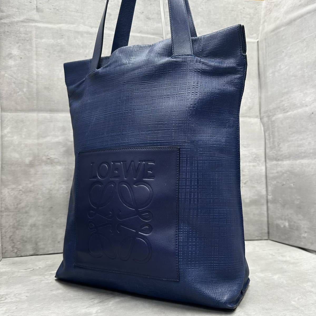 1円■最高級■希少色 LOEWE ロエベ メンズ アナグラムロゴ ショッピングトート ビジネスバッグ トートバッグ ショッパートート レザー A4◎_画像1