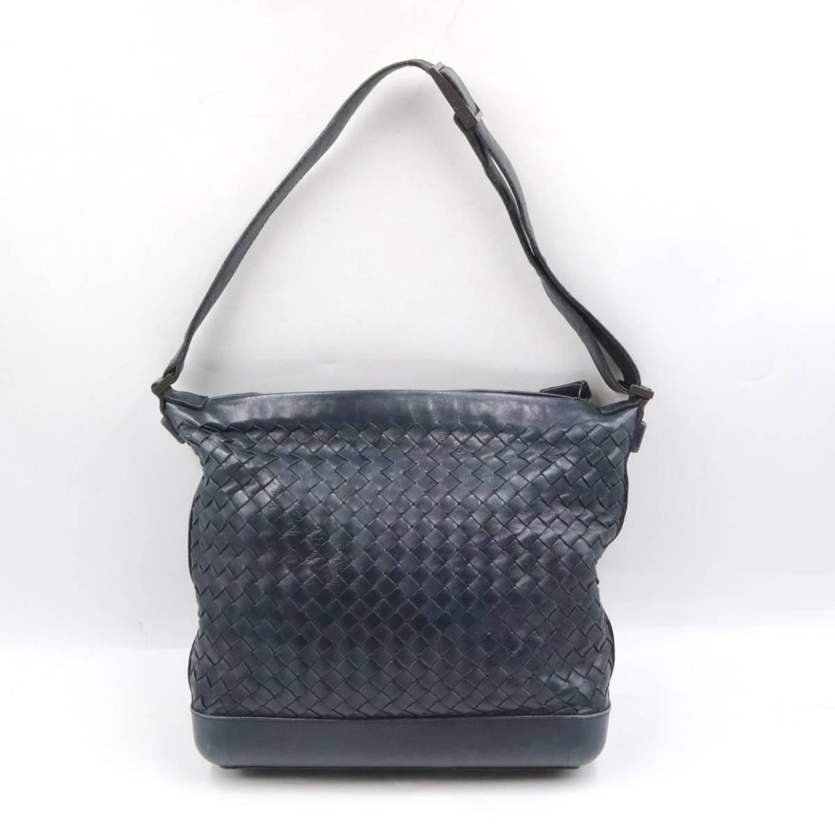 ★BOTTEGA VENETA ボッテガヴェネタ ショルダーバッグ メッセンジャーバッグ イントレチャート レザー ネイビー系 ヴィンテージ_画像2