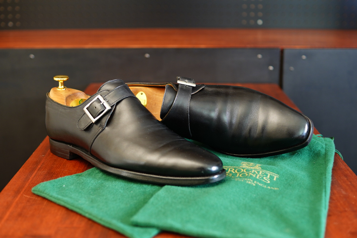 【袋付き】クロケットジョーンズ◆Crockett&Jones◆MONKTON◆8E◆26～26.5㎝相当◆黒◆ブラック◆シンブルモンクストラップ◆英国_画像1