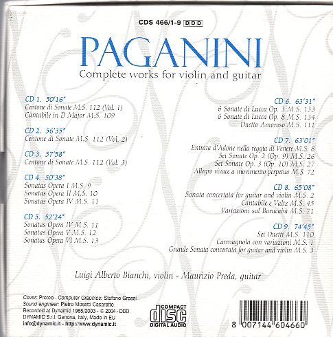 パガニーニ：ヴァイオリンとギターのための作品全集（ビアンキ／プレーダ）9CD_画像2
