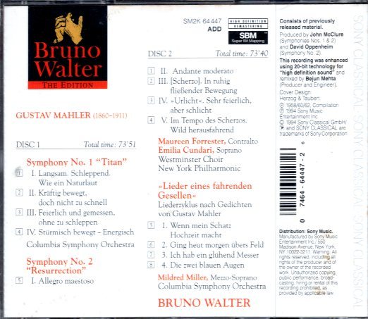 マーラー：交響曲第1番＆2番　他　/ワルター(2CD)_画像2