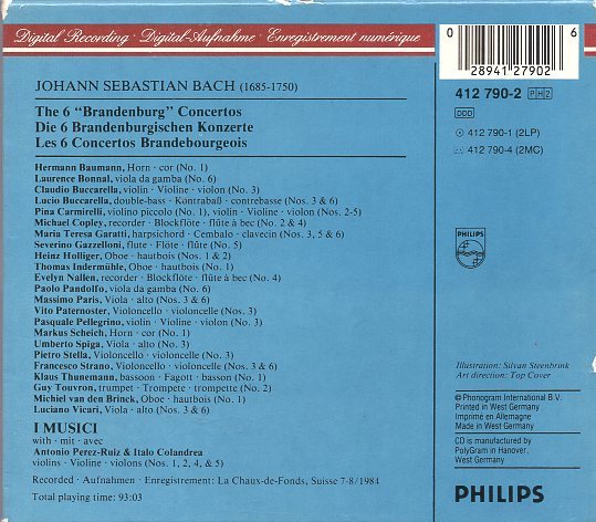 旧西独プレス　バッハ：ブランデンブルク協奏曲全曲/イ・ムジチ合奏団（２CD)_画像2