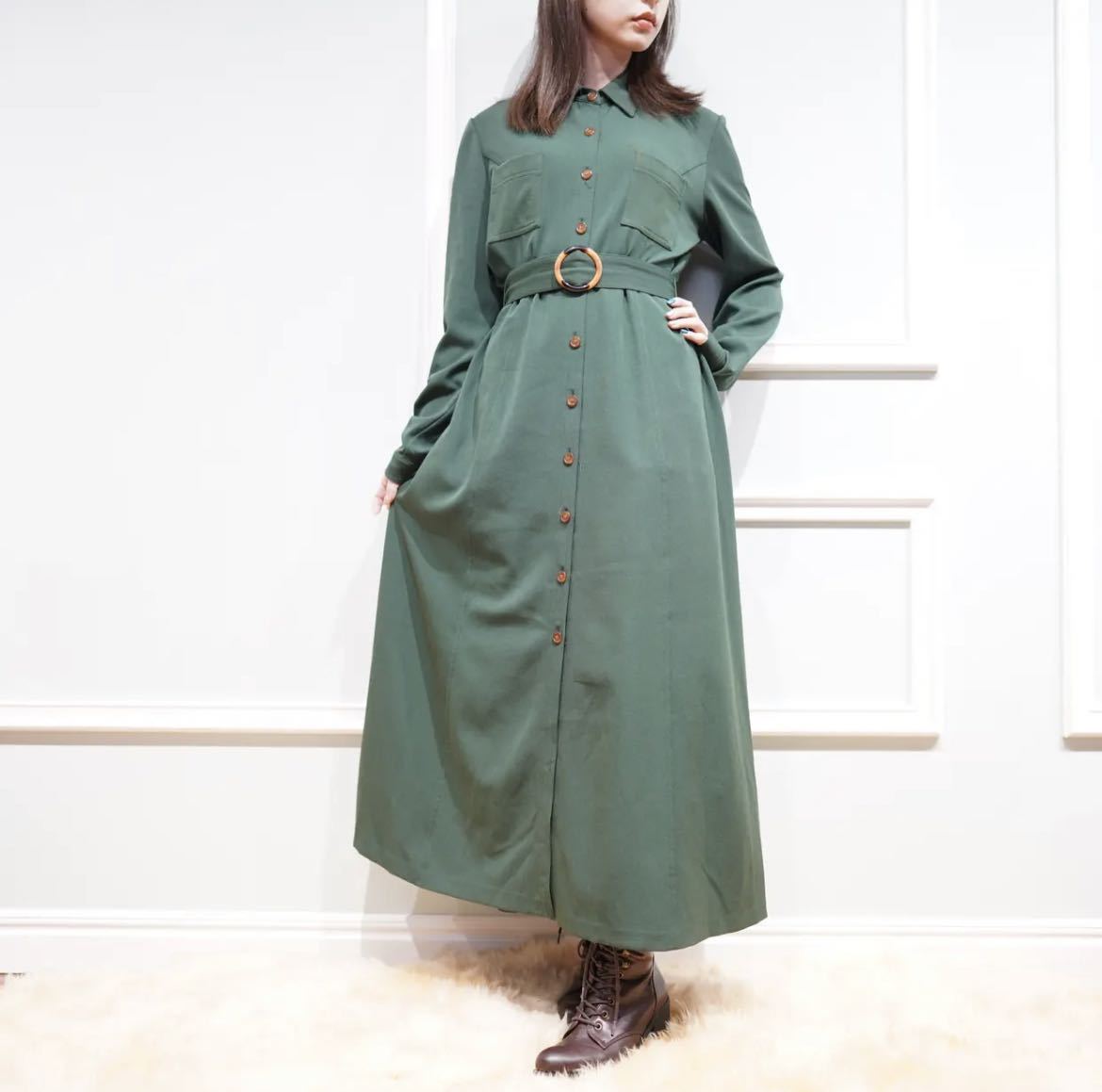 USA VINTAGE JESSICA HOWARD FRONT BUTTON BELTED DESIGN LONG ONE PIECE/アメリカ古着フロントボタンベルテッドデザインロングワンピース