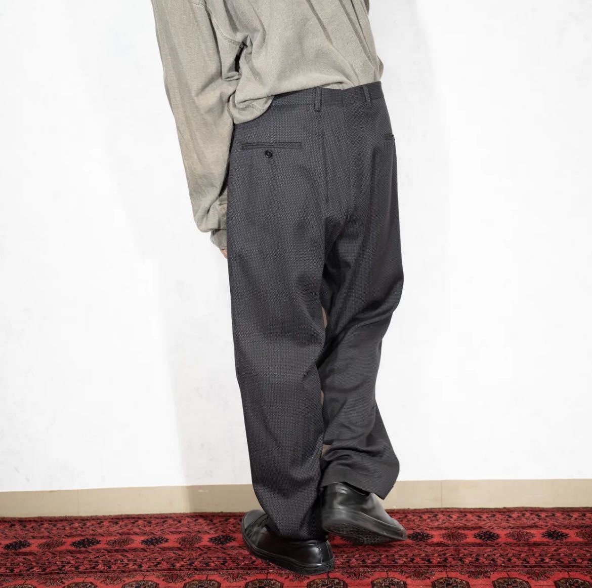 EU VINTAGE BLACK TWEED SLACKS PANTS/ヨーロッパ古着ブラックツイードスラックスパンツ_画像3