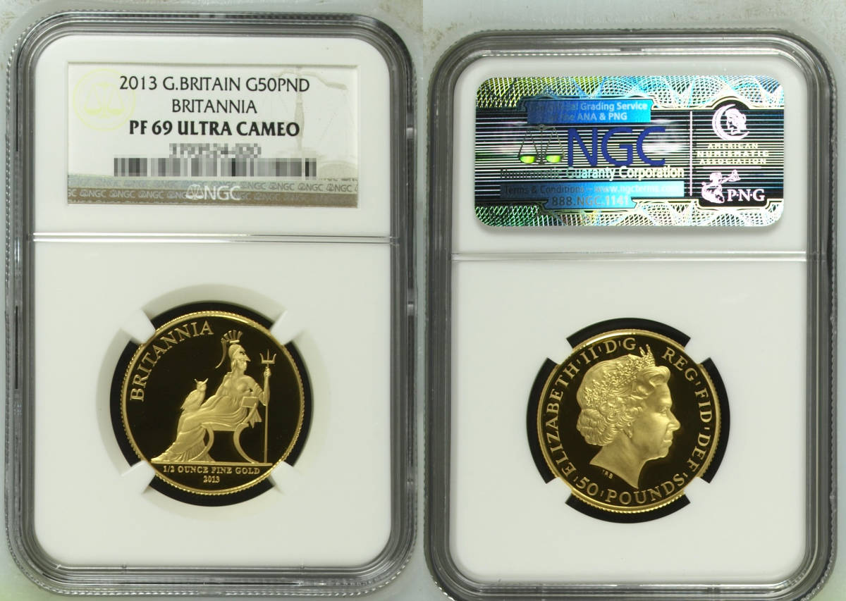 【記念貨幣】2013年イギリス ブリタニア 金貨 1/10/25/50/100ポンド５枚セットエリザベス女王 NGC PF69 UC ゴールドコイン準最高鑑定品 M37_画像4