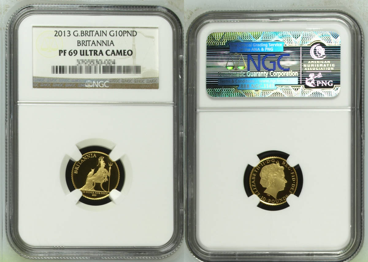 【記念貨幣】2013年イギリス ブリタニア 金貨 1/10/25/50/100ポンド５枚セットエリザベス女王 NGC PF69 UC ゴールドコイン準最高鑑定品 M37_画像6