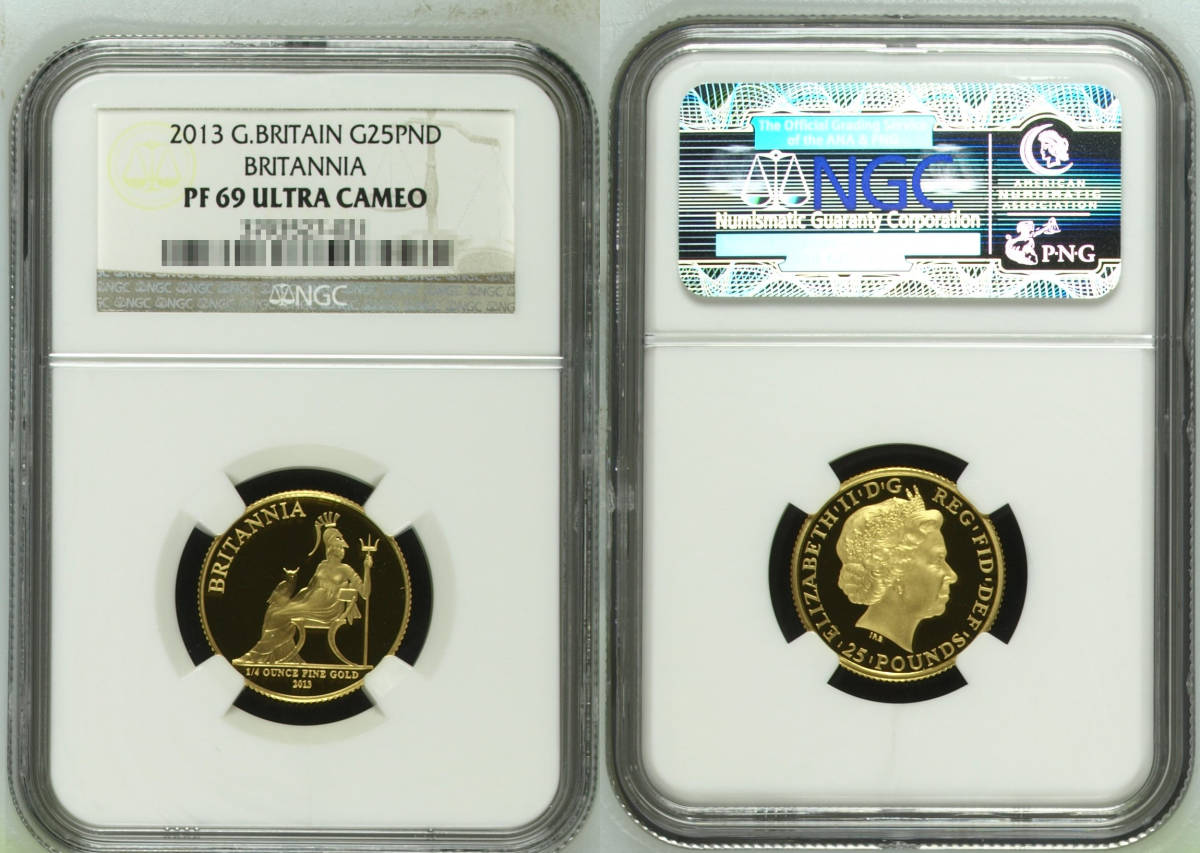 【記念貨幣】2013年イギリス ブリタニア 金貨 1/10/25/50/100ポンド５枚セットエリザベス女王 NGC PF69 UC ゴールドコイン準最高鑑定品 M37_画像5