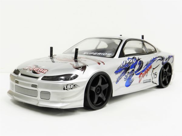 ☆ターボ機能付き☆ 2.4GHz 1/10 ドリフトラジコンカー ニッサン Ｓ15 シルビア タイプ 銀/青【塗装済み完成品・フルセット】_画像1