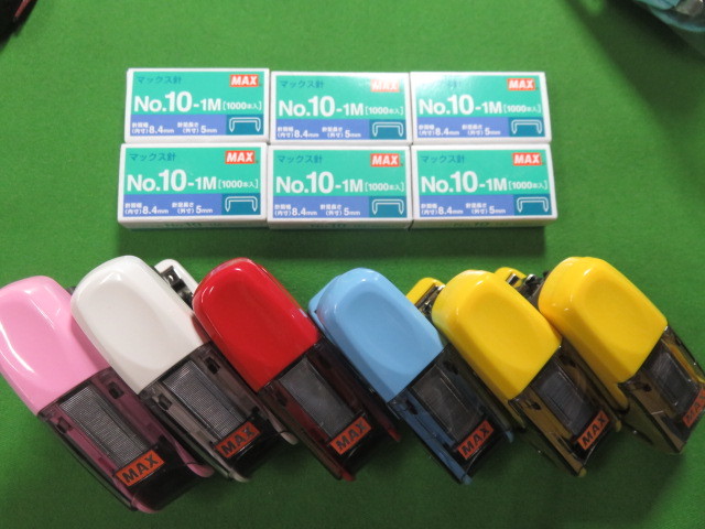 (A)MAXサクリホッチキス5色6個HD-10NLCK/Pピンク,HD-10NLK/Wホワイト,HD-10NLK/Rレッド,HD-10NLCK/Bブルー,HD-10NLCK/Y黄色+針No.10-1M 6箱_画像1