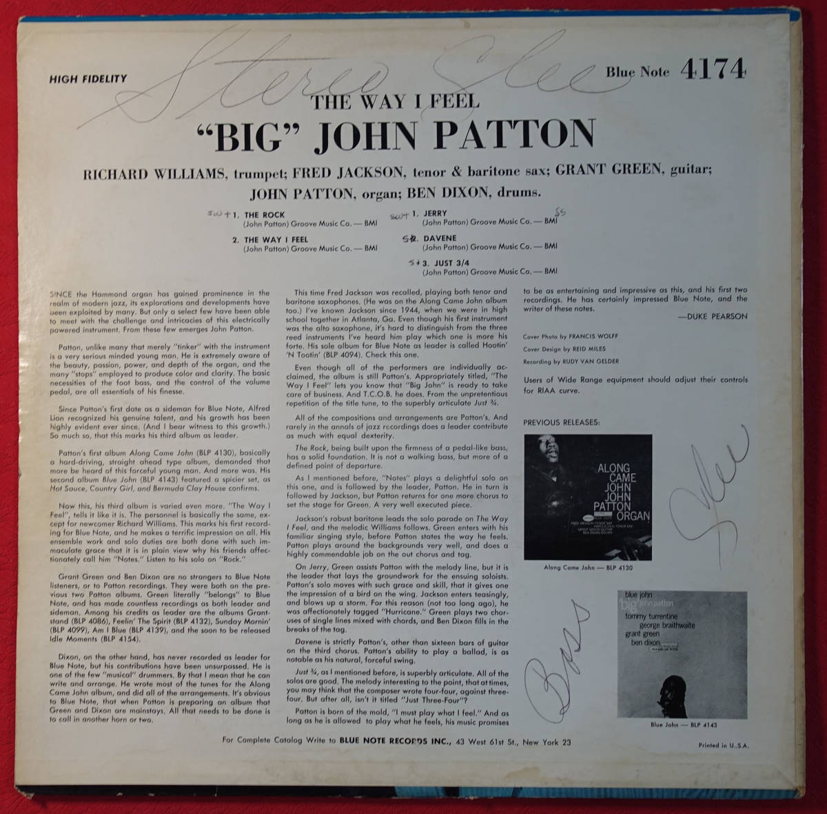 US BLUE NOTE BLP 4174 オリジナル The Way I Fee / John Patton NYC/RVG/EAR_画像2