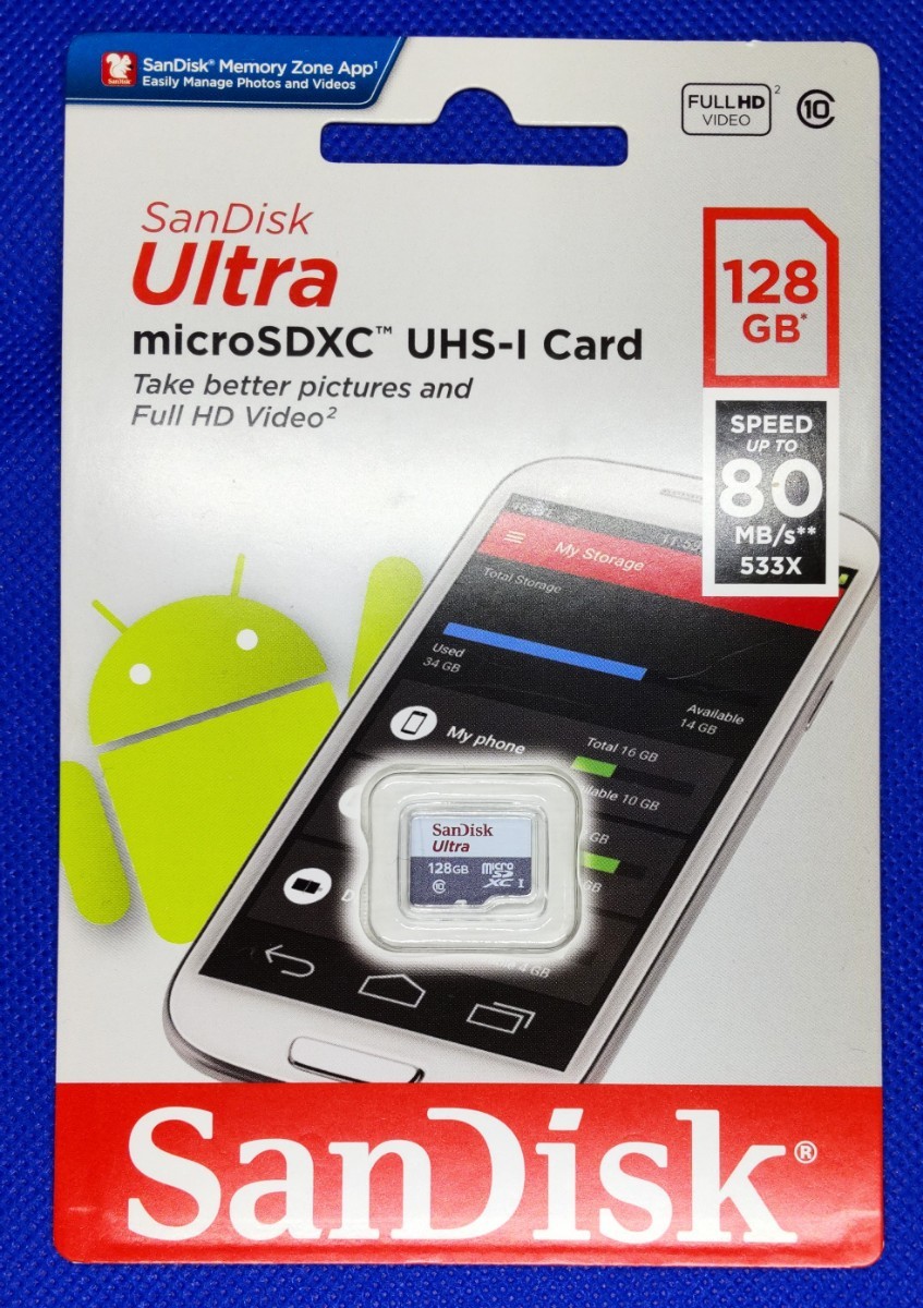 【新品・未使用】SanDisk サンディスク ULTRA microSDXCカード　128GB CLASS10 UHS-I　80MB/s 533X [SDSQUNS-128G-GN6MN]_画像1