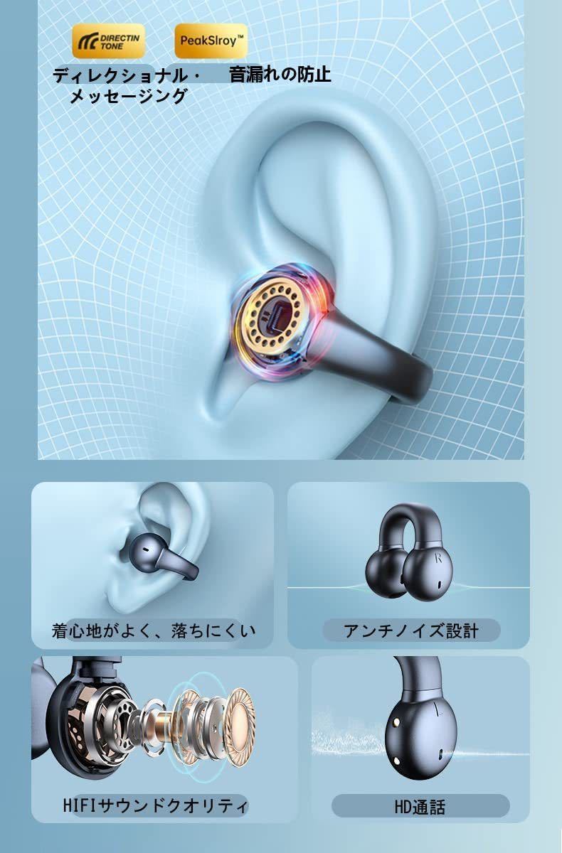 ワイヤレスイヤホン 骨伝導 Bluetooth 5.3 ホワイト 防水 自動ベアリング 高音質 Hi-Fi 耳に挟む イヤーカフ【2023年最新モデル】の画像6