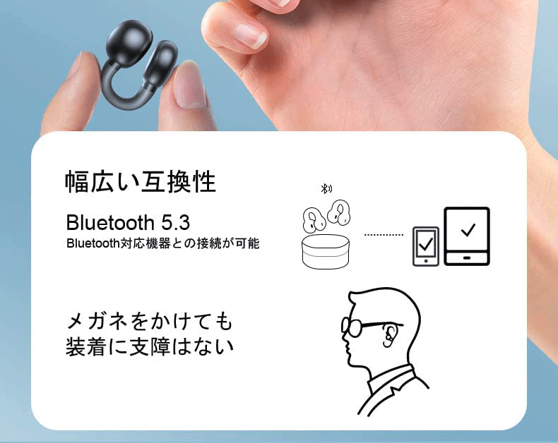 ワイヤレスイヤホン 骨伝導 Bluetooth 5.3 防水 自動ベアリング 高音質 Hi-Fi 耳に挟む イヤーカフ【2023年最新モデル】_画像3