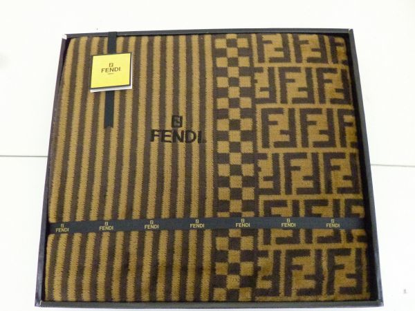 Q062-N35-862 Fendi フェンディ コットンボアシーツ 綿100% 140cm×240cm ズッカ柄 寝具 現状品①_画像2