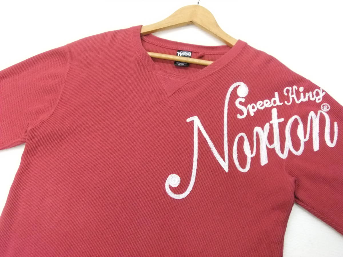 ■Norton■長袖サーマルシャツ ピンク XLサイズ 刺繍ロゴ バックプリント Tシャツ ロンT ノートン_画像3