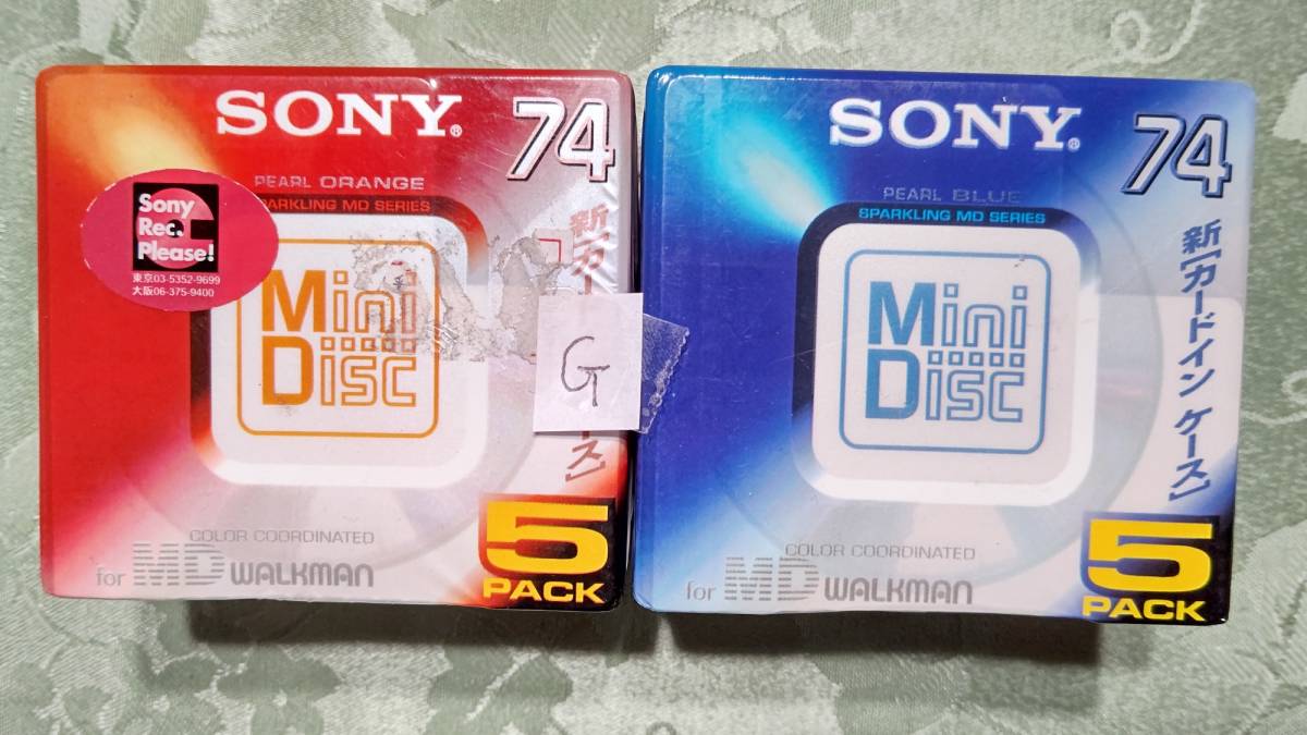 G 日本製 MD for WALKMAN ミニディスク SONY カラーコーディネート 74分 10枚セット（ 5枚入り×2PACK PEARL ORANGE&PEARL BLUE) 未開封