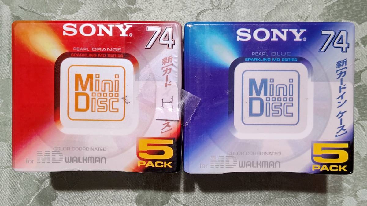 H 日本製 MD for WALKMAN ミニディスク SONY カラーコーディネート 74分 10枚セット（ 5枚入り×2PACK PEARL ORANGE&PEARL BLUE) 未開封_画像1