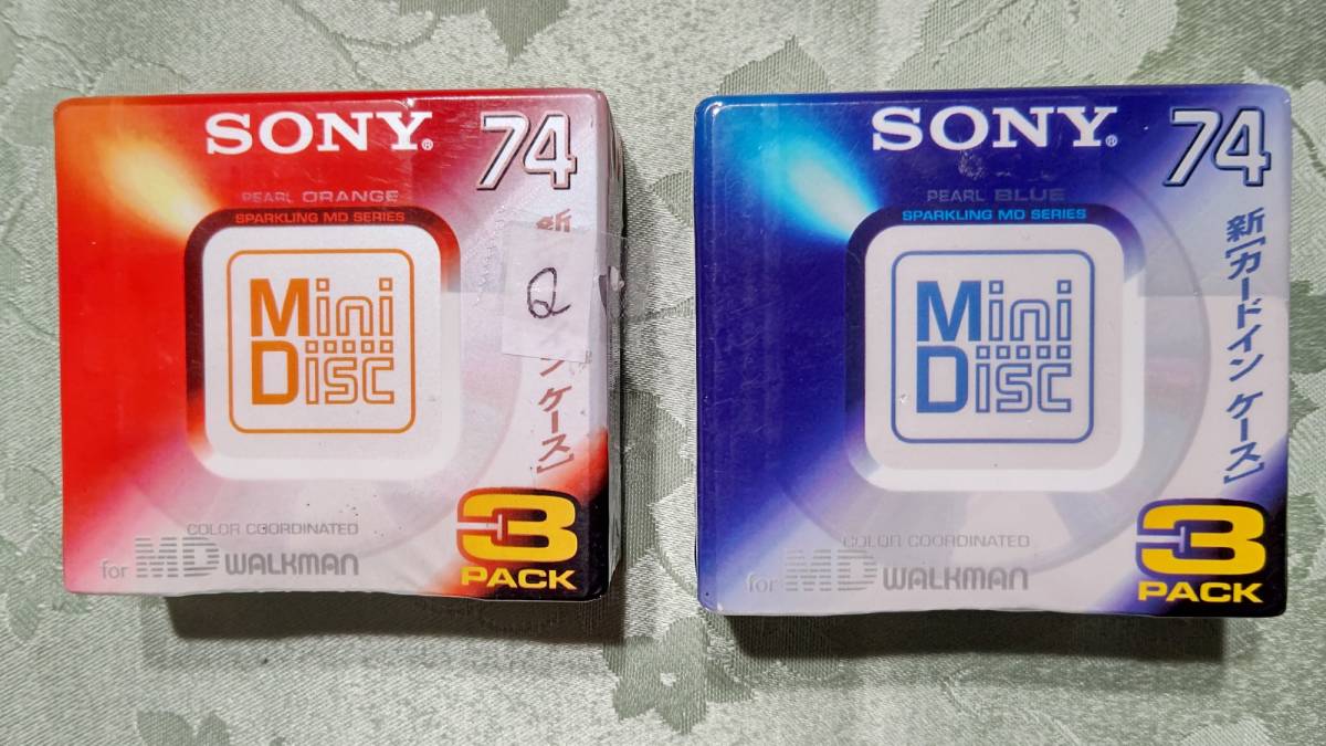 Q 日本製 MD for WALKMAN ミニディスク SONY カラーコーディネート 74分 6枚セット（ 3枚入り×2PACK PEARL ORANGE&PEARL BLUE) 未開封_画像1