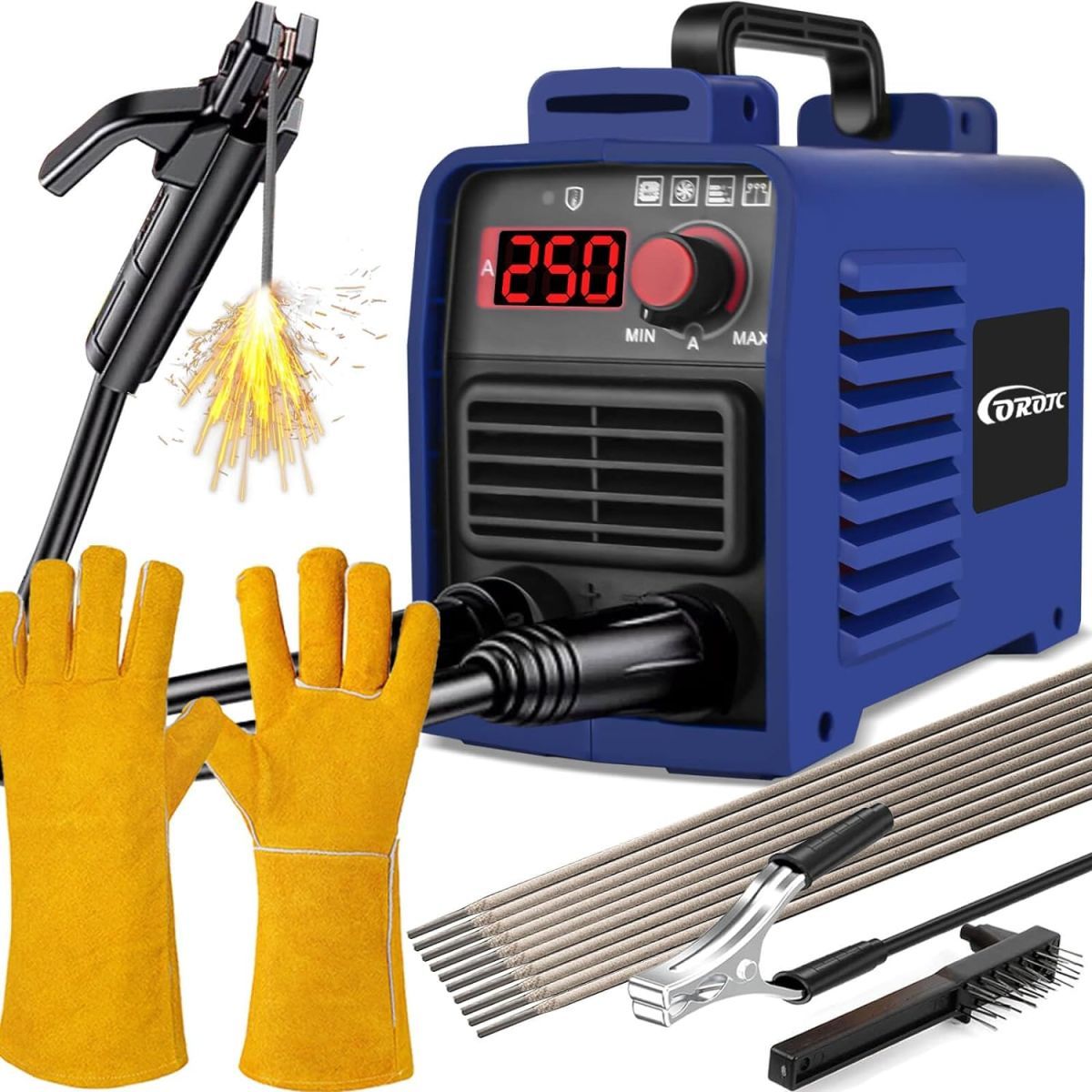 【新品送料無料】COROJC MMA-250A IGBTデジタルディスプレイ 溶接機、超軽量ミニポータブル 溶接機 100V、家庭用 アーク溶接機