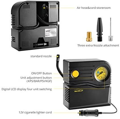 WindGallop 小型 エアコンプレッサー 自動車 空気入れ 電動 DC12V くうきいれ 電動ポンプ 3種類変換ノズル 仏式_画像4