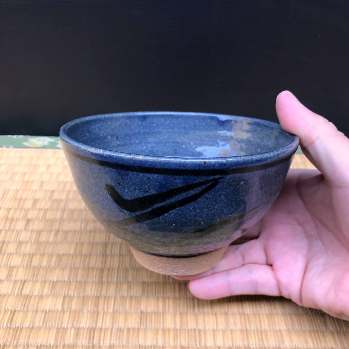 Zボール瑠璃釉のお茶碗、バーナードリーチ銘印？茶器　茶入　茶わん　小鉢　杯　珍味入れ（R51113_E）_画像9