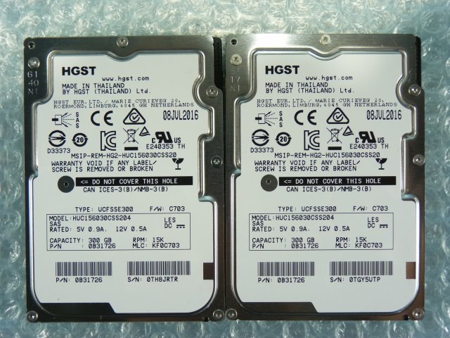 1PJF // 2個セット / HGST HUC156030CSS204 300GB 2.5インチ SAS HDD 15K(15000)rpm 12Gb 15mm // HITACHI HA8000/RS220 AN1 取外 //在庫2_画像5