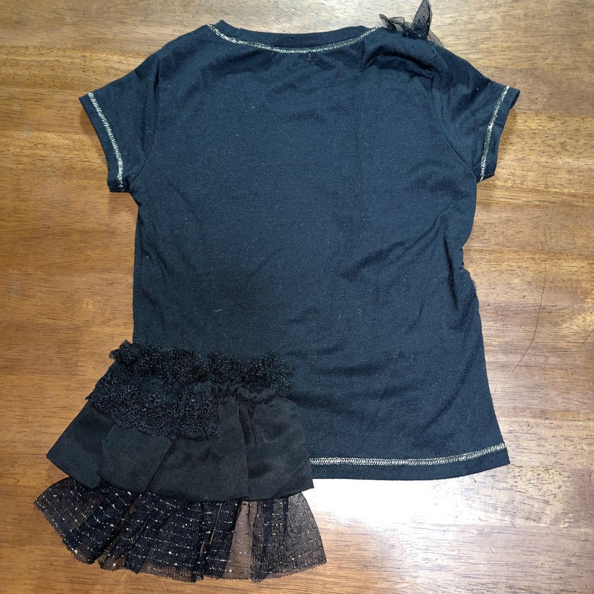【RONI／ロニィ】Tシャツ　ミニスカート　チュールスカート　リボン　サイズSM　110cm　120㎝　中古　黒　上下２枚セット_画像5