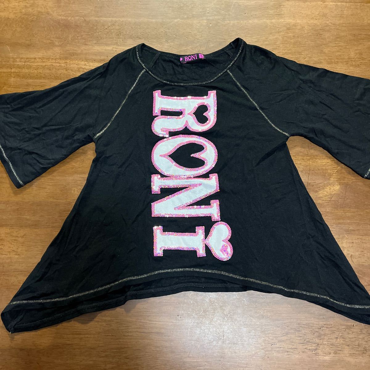 【RONI／ロニィ】Tシャツ　チュニック　タイトスカート　レーススカート　サイズS　100cm　110㎝　中古　黒　上下２枚セット