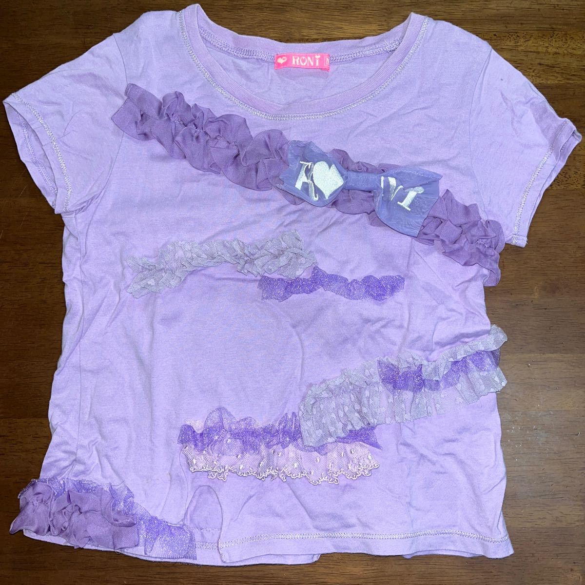 【RONI／ロニィ】Tシャツ　ミニスカート　チュールスカート　リボン　サイズM　130㎝　中古　上下２枚セット　薄紫_画像2