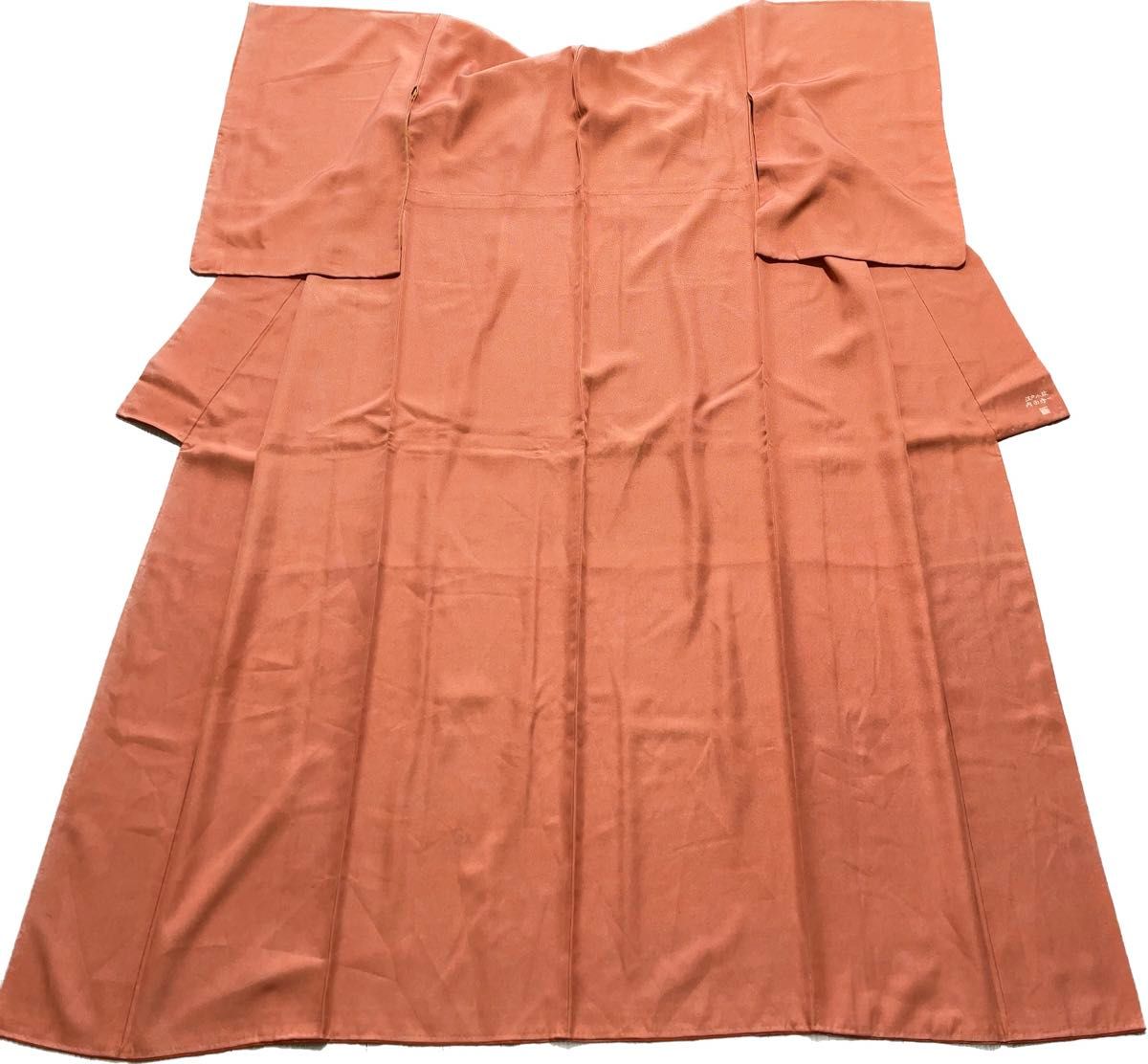 《12K23》江戸小紋 着物 オレンジ 袷 正絹 単品 普段着やリメイクにも