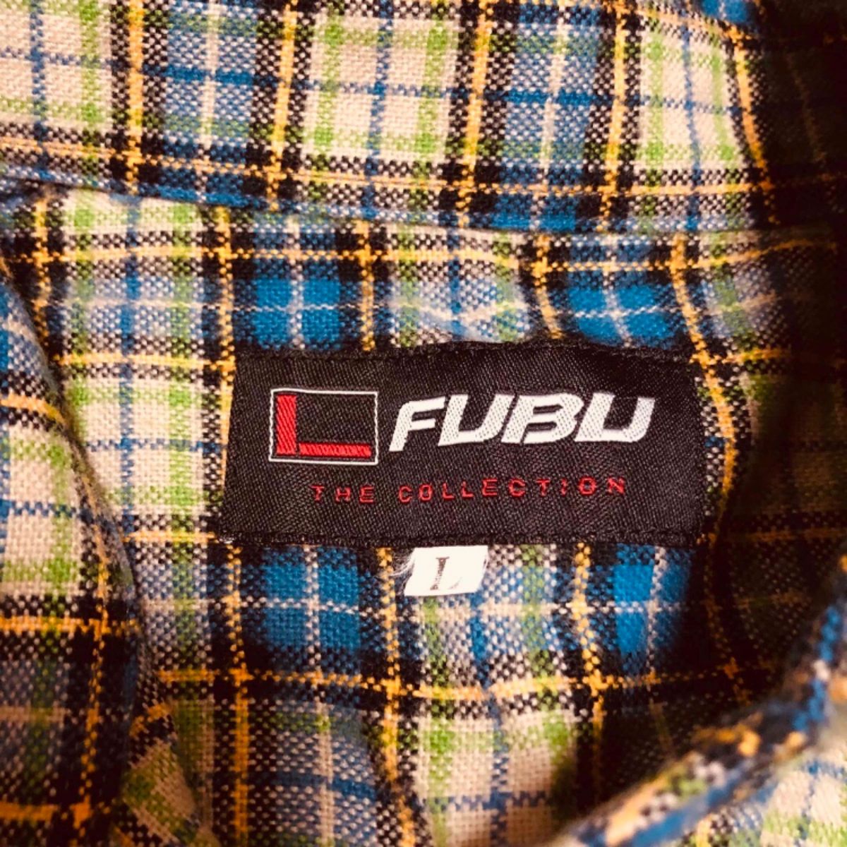 FUBU  フブ チェック柄 長袖ウールシャツ Lサイズ ワンポイントロゴ刺繍