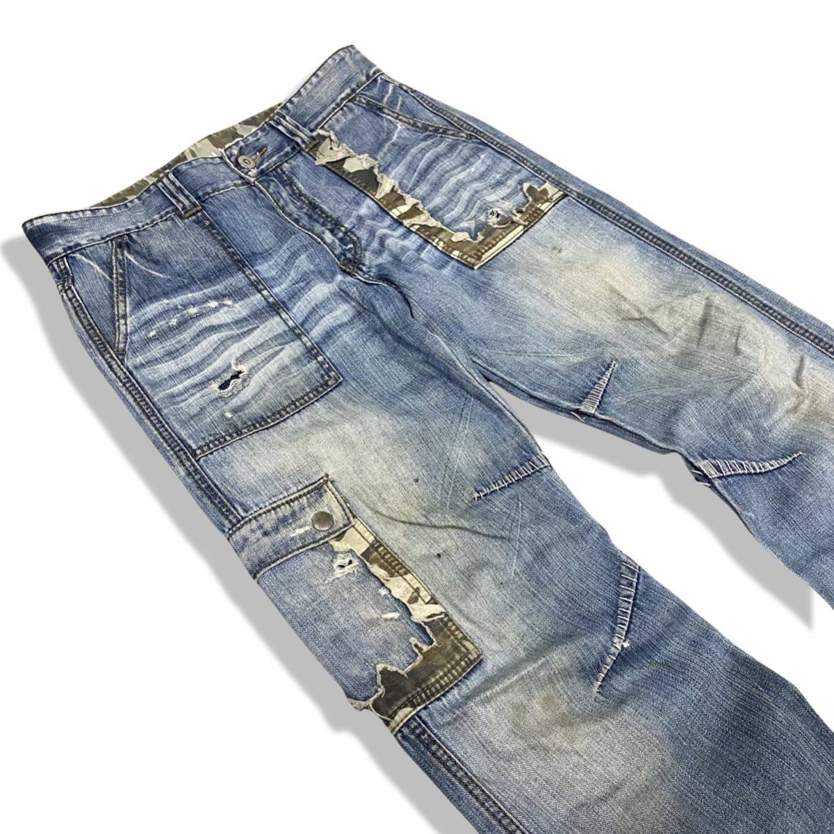 Rare 00s Japanese bootcut banana grunge denim label g.o.a lgb ifsixwasnine 14th addiction grunge TORNADO MART ブーツカット_画像3