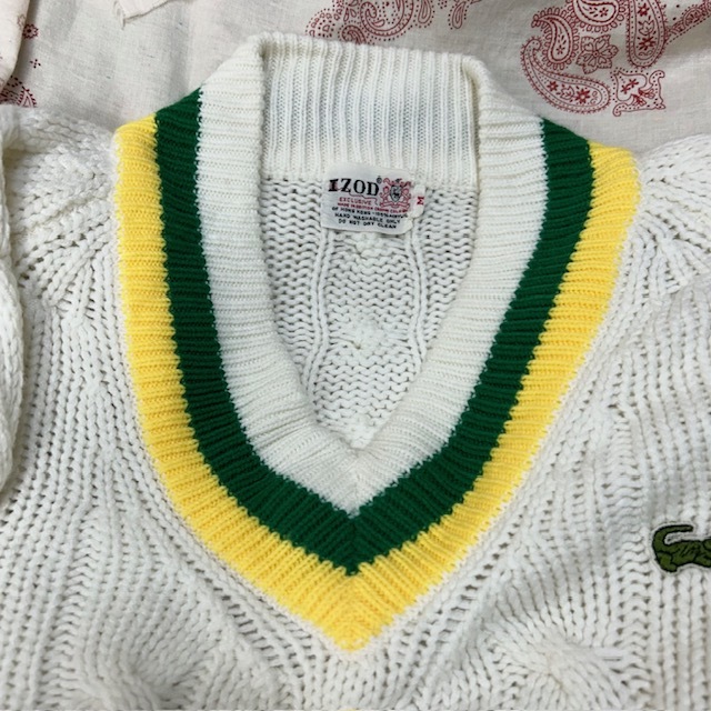 USA古着 美品 60s～70s IZOD LACOSTE ケーブル編み チルデンニットセーター M ヴィンテージ オールド ラコステ 糸巻きタグ アクリル ●252_画像7